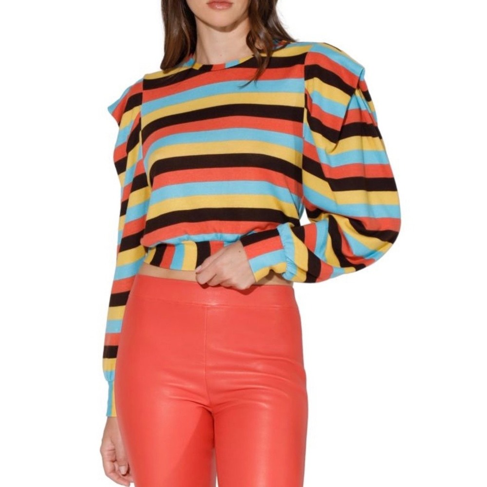 Walter Baker Alondra Striped Knit Long Sleeve Colorful Top Size Medium